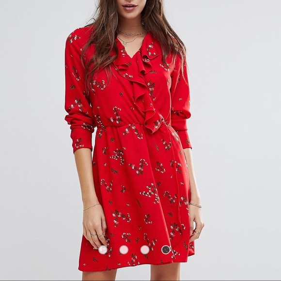 Vera Moda Printed flower red dress - Picture 1 of 3
